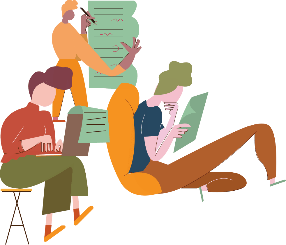 people creating and reviewing the content