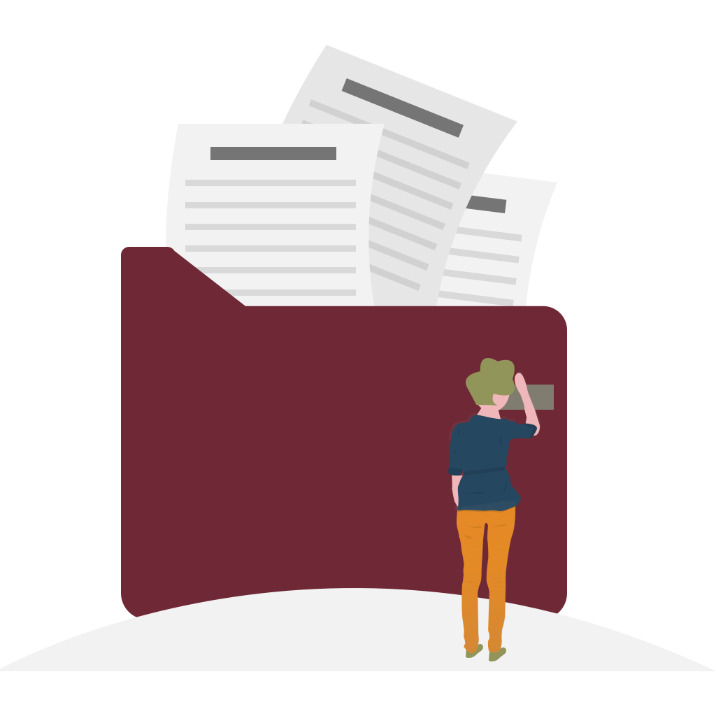 girl standing and reviews a page