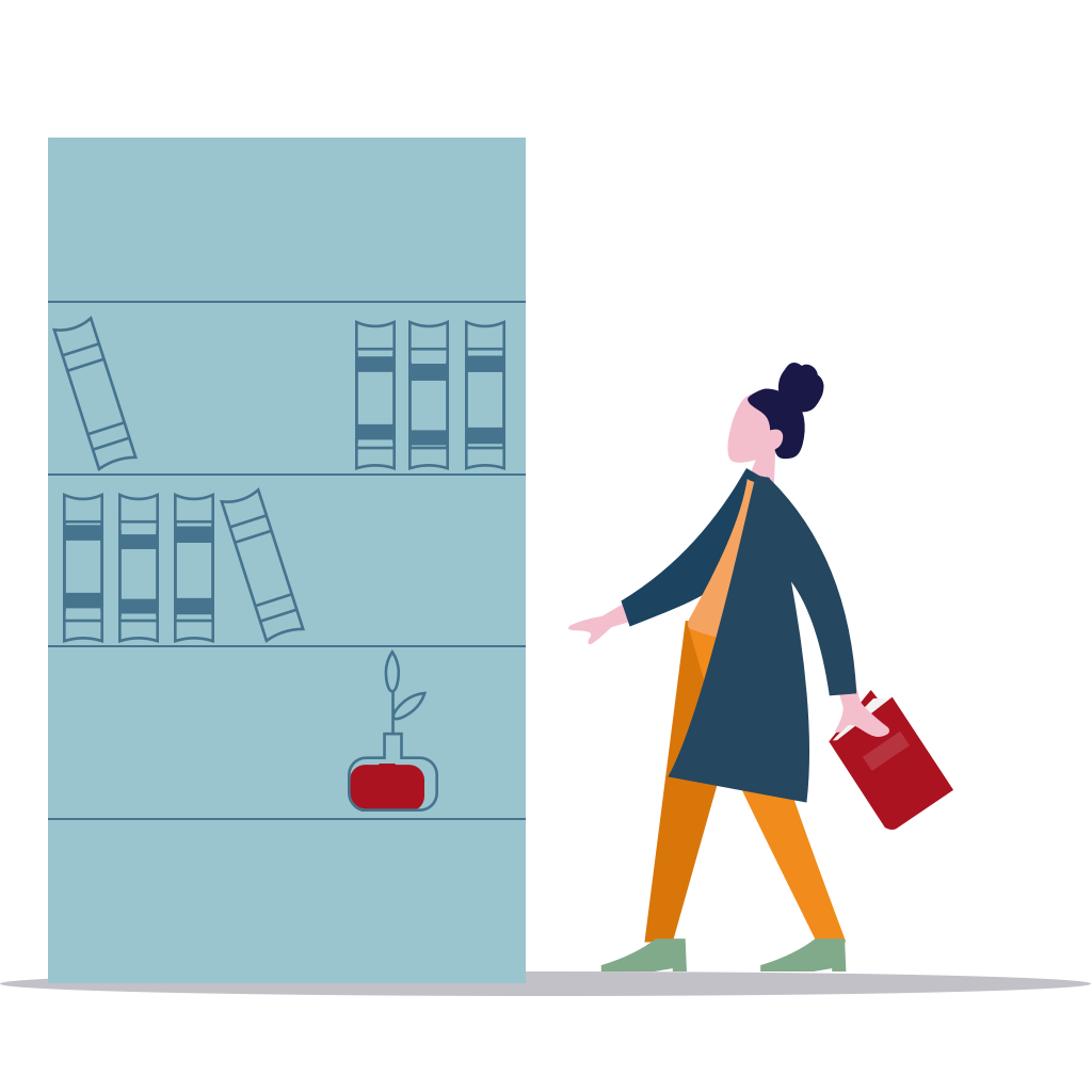 girl with book and bookshelf